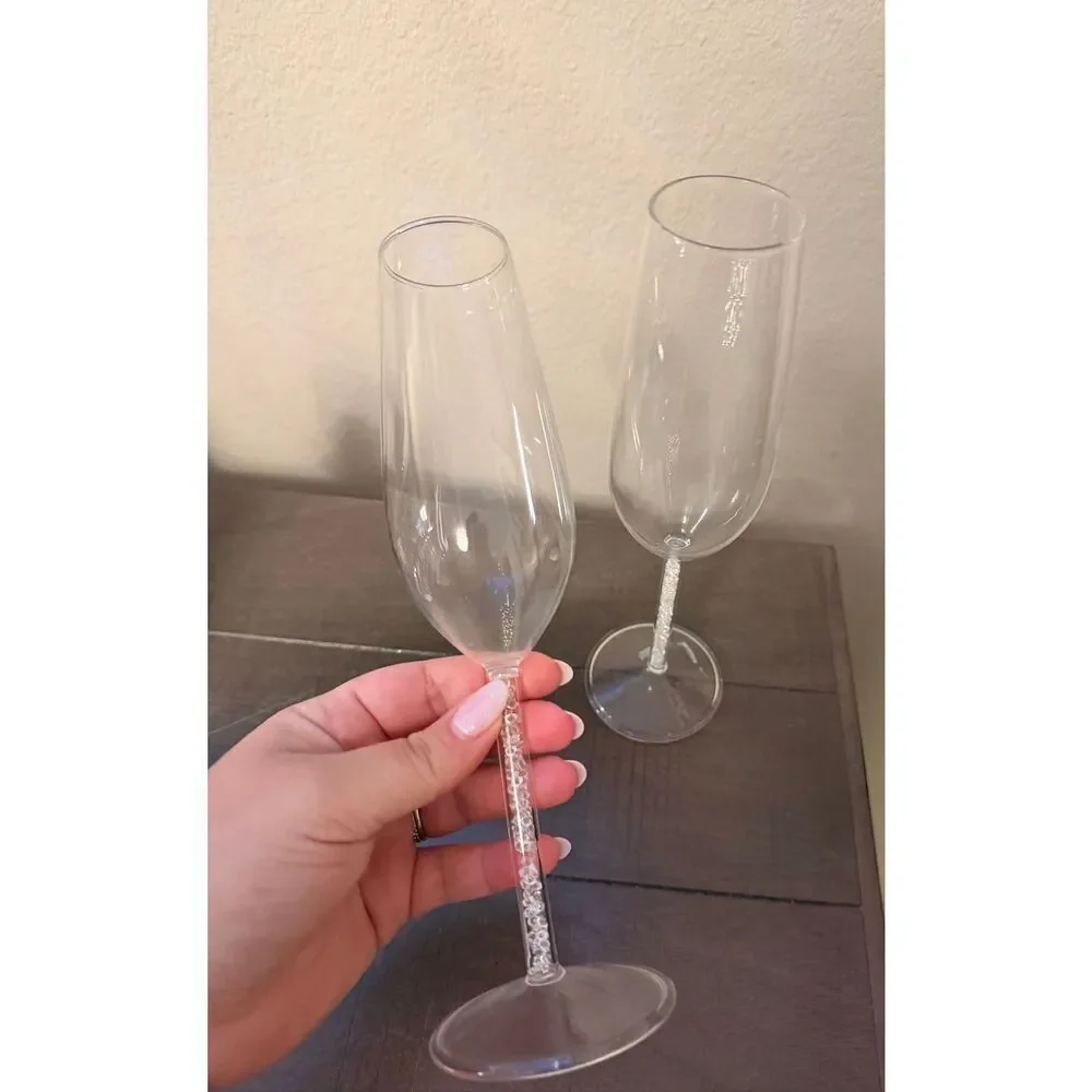 Z Gallerie glass Champagne Flutes Crystal Filled Stem Set of 2